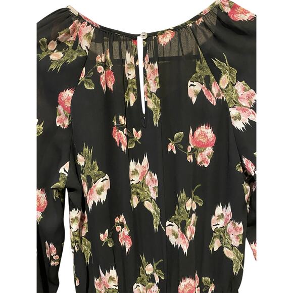 DR2 Daniel Rainn Floral Romper Small Black Pink One Piece Lace Sheer Bohemian - Picture 8 of 10